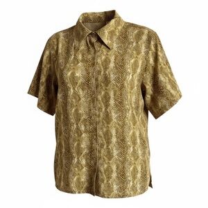 EUC -New Gear Women’s Yellow/Gold Snake Print Button Shirt Blouse - Size Large